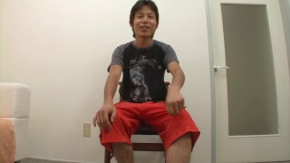 Skinny Japanese dude strokes his nice sized dick