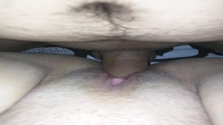 Pushing a fresh creampie deeper inside me