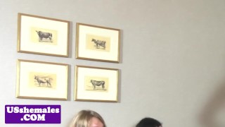 Lesbian trans amateurs spitroasting in trio