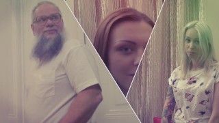 Blonde and Brunette Teens In Threesome Fucked By Grandpa Cock