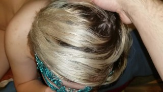 Blonde teen strips and sucks dick