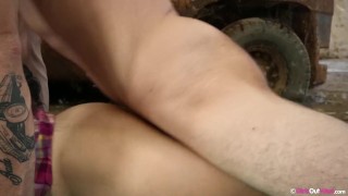 Skinny hairy amateur teen Sonia sucks big cock before fucking and creampie