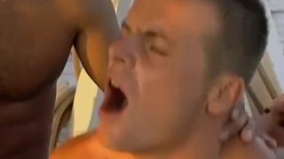 Muscled gay hunks wild threesome fuck out at the sea