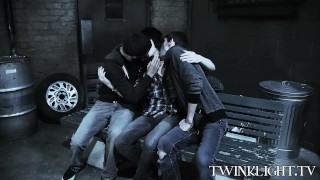 Threesome twink vamp sex with cute skinny dudes doing it raw