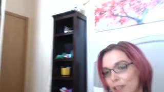 Big Tits Office Attire Rides Tremor with heels, tie, and glasses 3-13-18