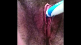 Hairy FTM Masturbating With Electric Toothbrush and Peeing