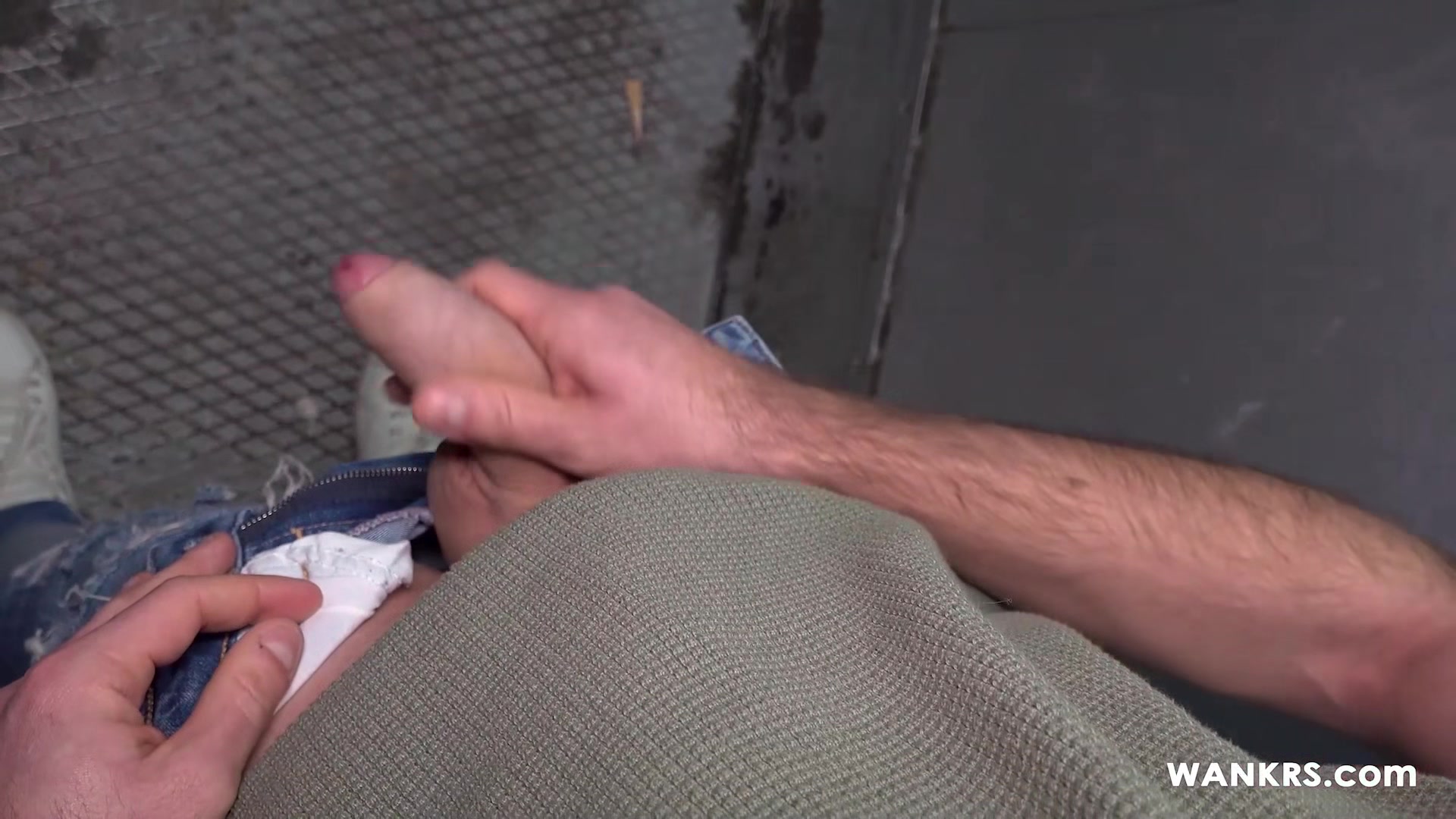 Busted! Caught jerking off in the elevator! Interracial at Wankrs