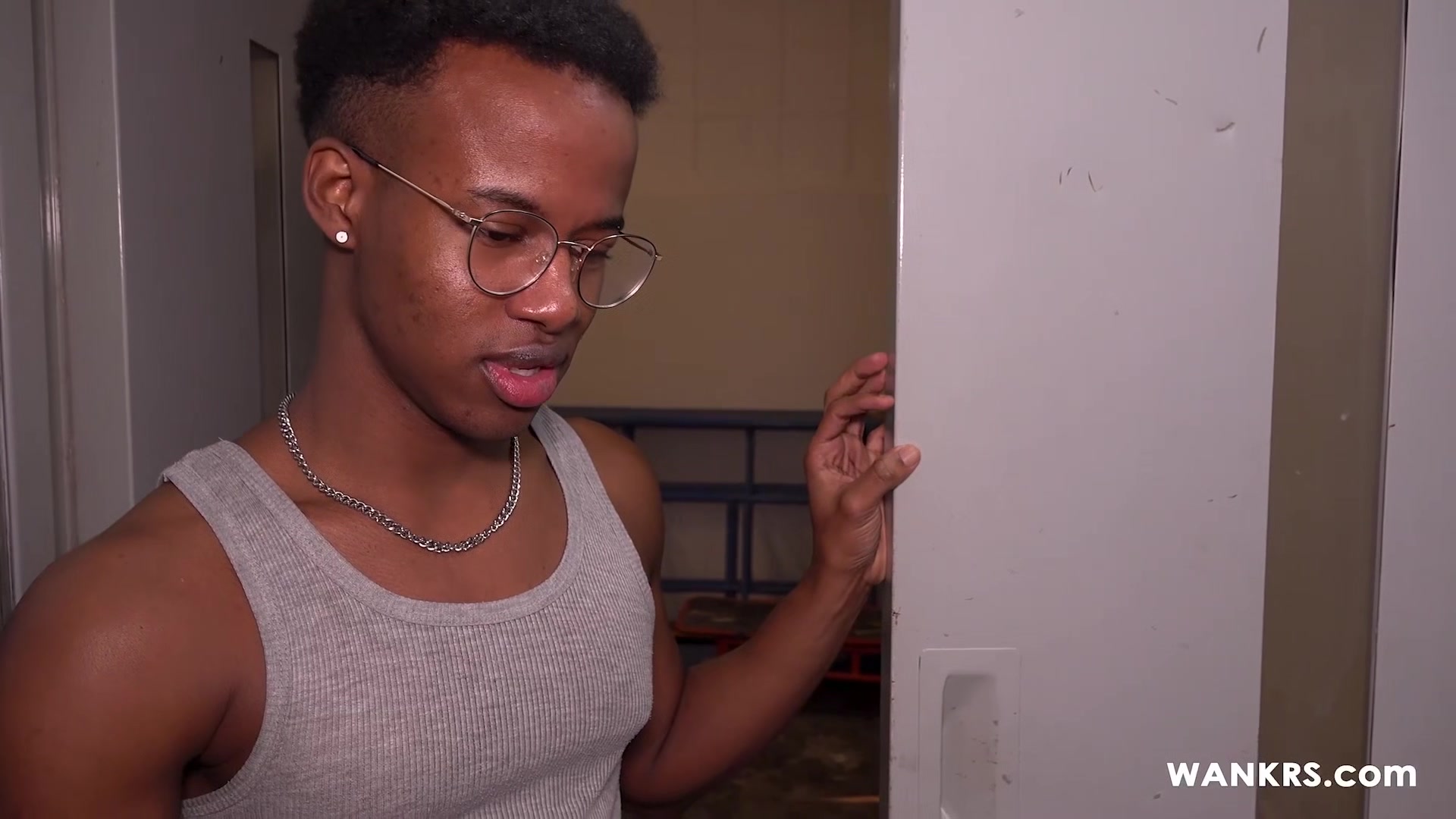 Busted! Caught jerking off in the elevator! Interracial at Wankrs