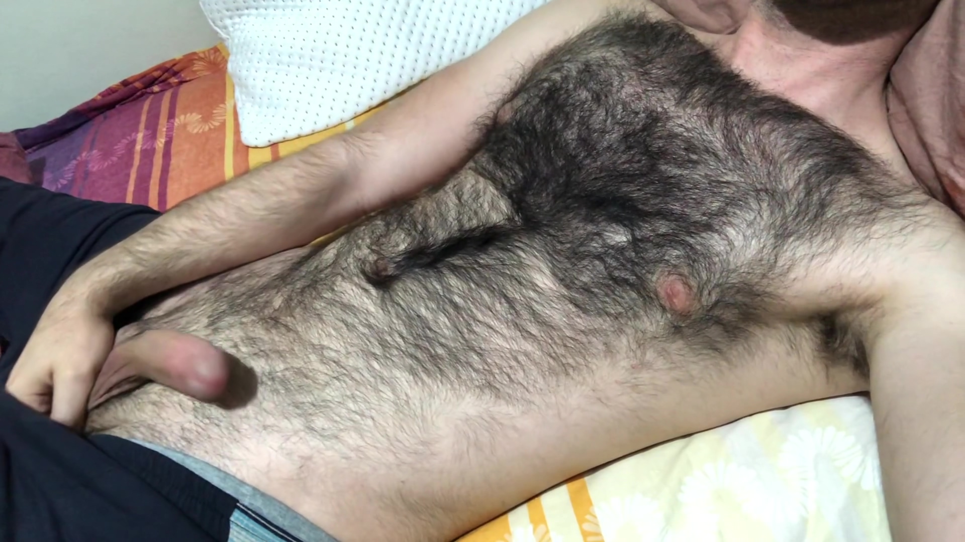 Very Hairy Man Soft Dick Massage And Hairy Chest Touch Big Bulge