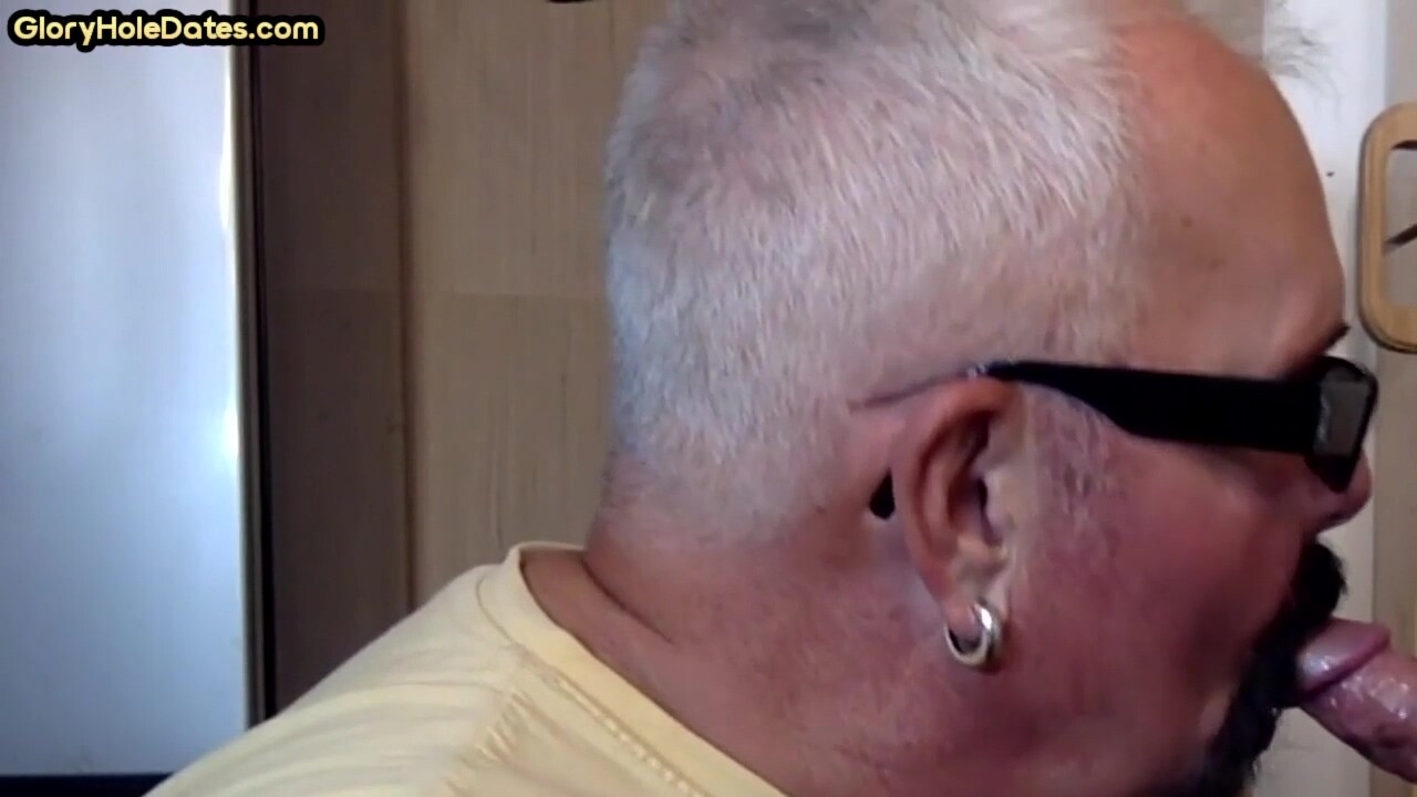 Grayhair gloryhole DILF sucks cock in private closeup video