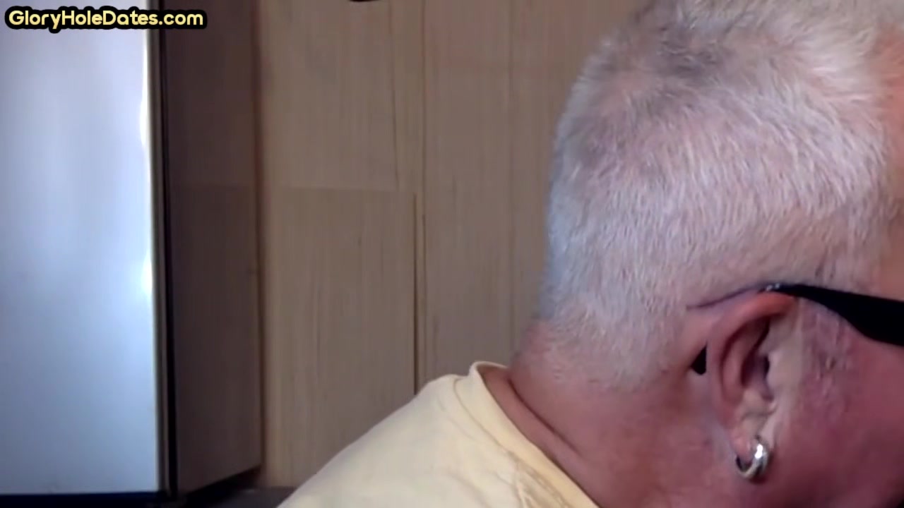 Grayhair gloryhole DILF sucks cock in private closeup video