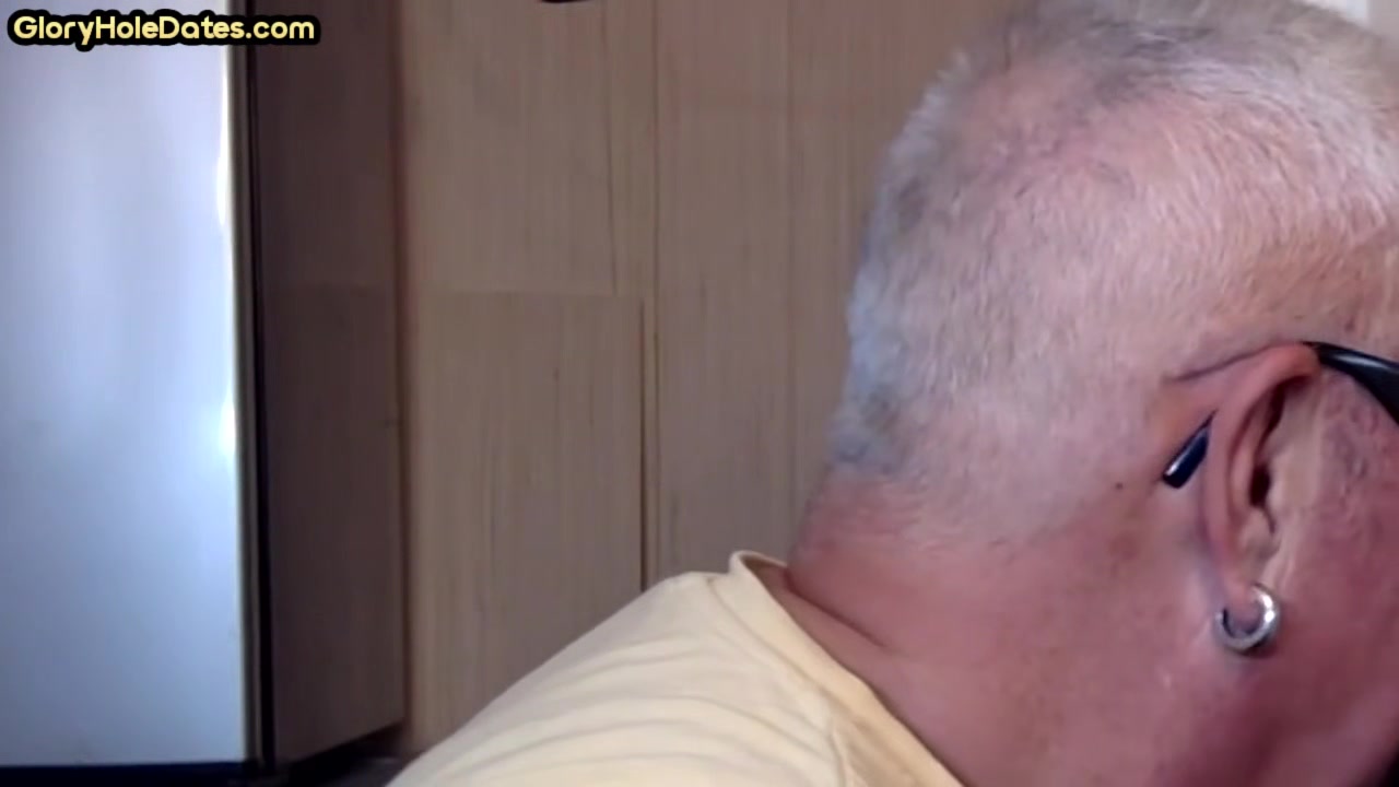 Grayhair gloryhole DILF sucks cock in private closeup video