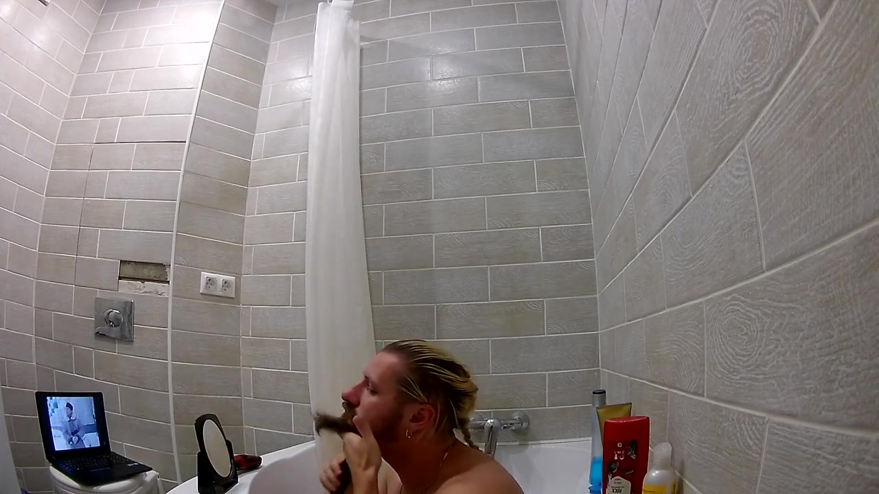 Spying On Bearded And Long Haired Viking Step daddy In Shower (or My Real Shave & Wash Routine)
