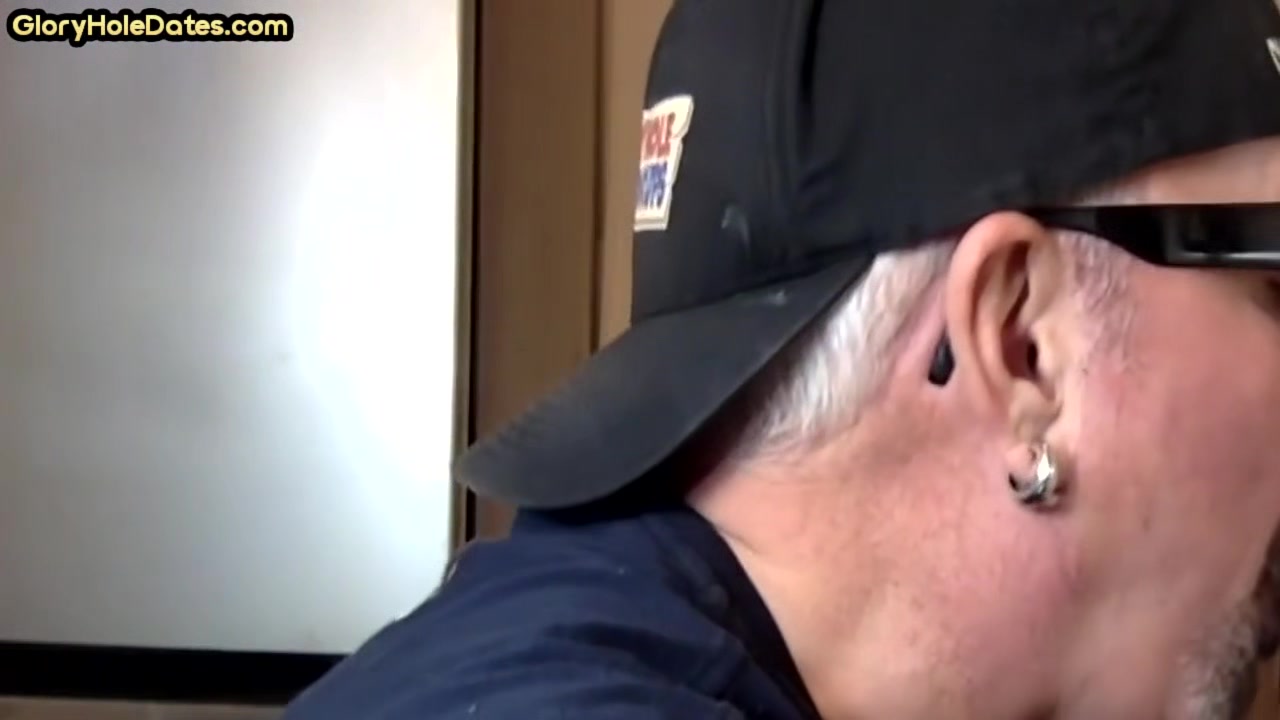 Gloryhole homemade DILF sucks cock in closeup at home