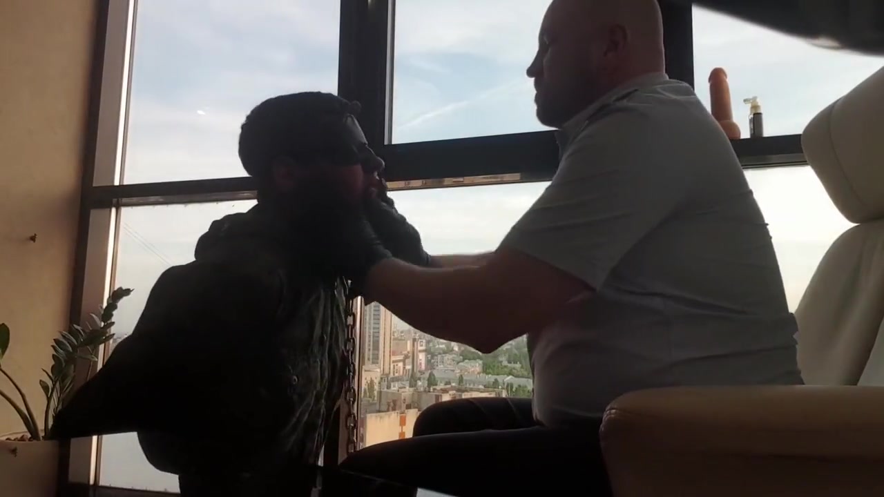 Russian Cop Dominates Military Boy - Very Hard Leather Gloved Slaps And Spitting