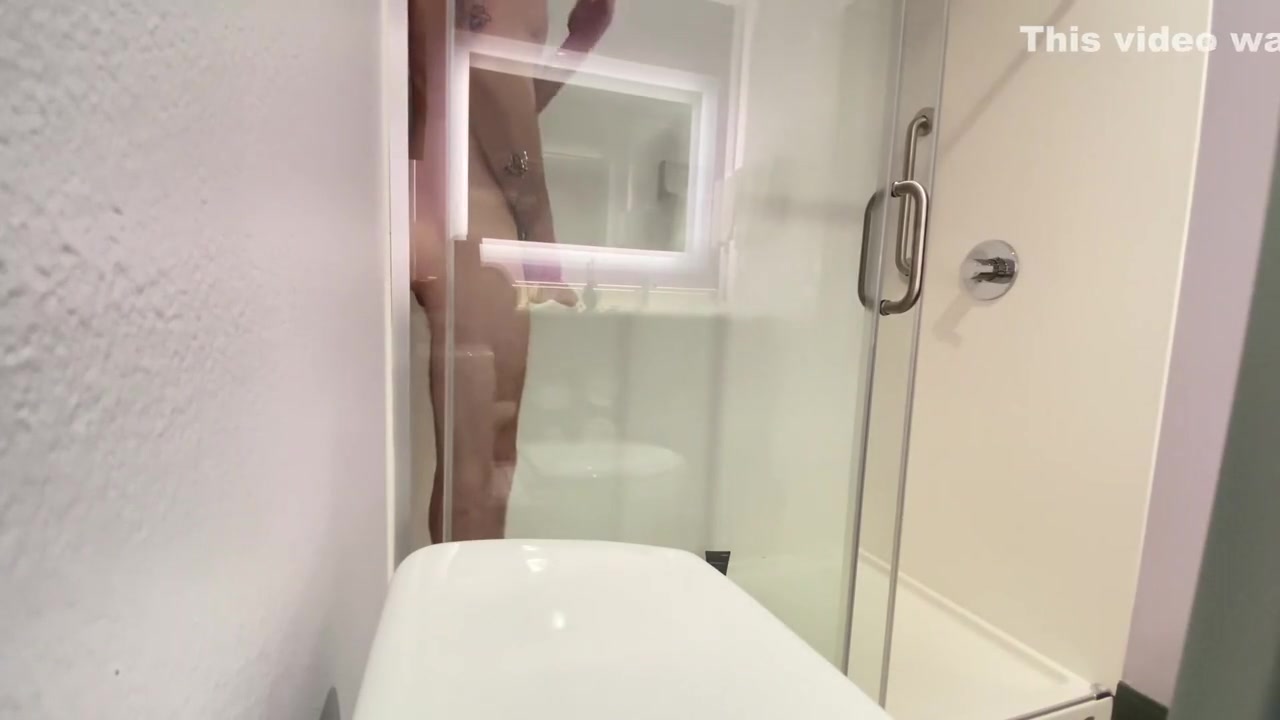 Straight Guys First Time Riding His Big White Dildo In Hotel Shower