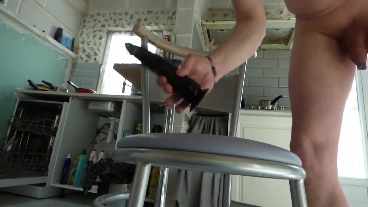 Black Anal Dildo Fucking Ass Pov Cam In The Kitchen Oven With Masturb Cum