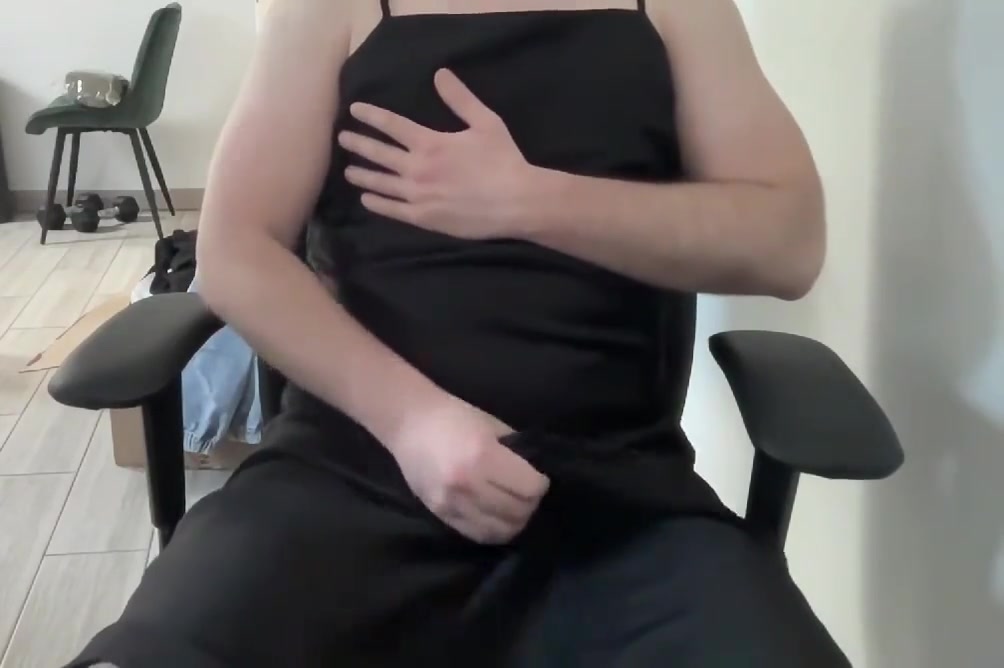 Crossdresser In The Black Maxi Satin Silk Dress Showing Big Cock And Thinking About Anal Sex And Blowjobs In Office