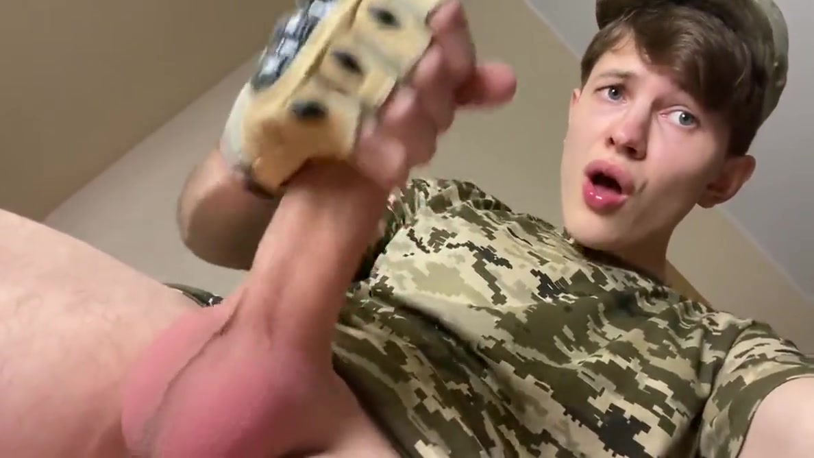 Gay Boy In Straight Military Jock Jerking His Big Dick (23 Cm)