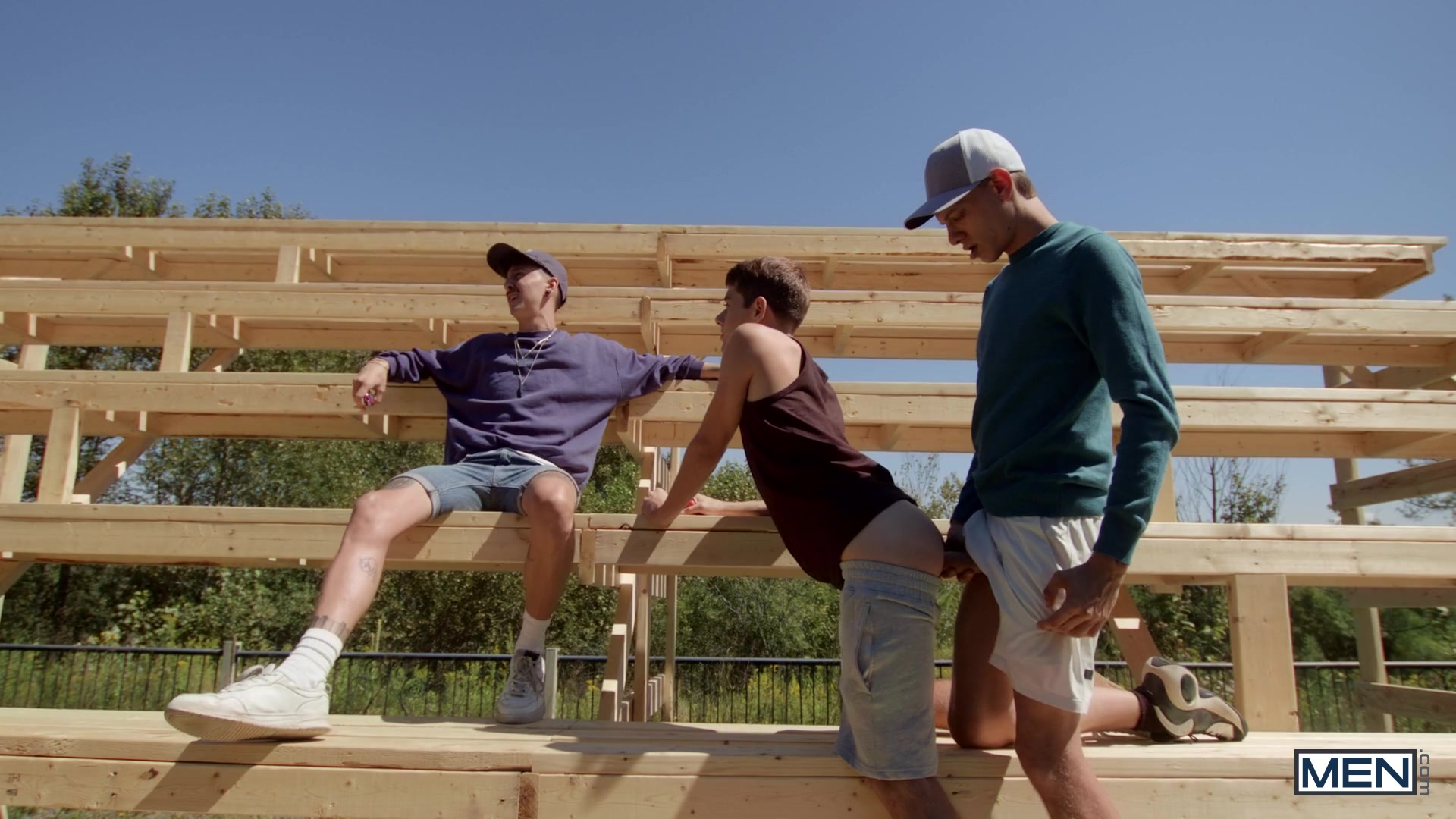 Sneaky Bleachers Fuck Scene Poster on men with Joey Mills, Leo Louis
