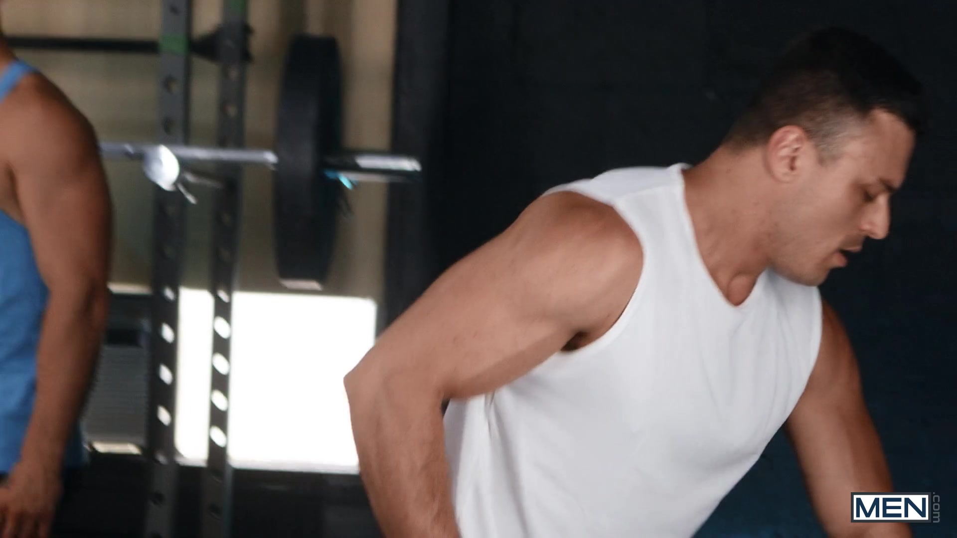 Gym Powerfuck Scene Poster on men with Malik Delgaty, Nate Rose