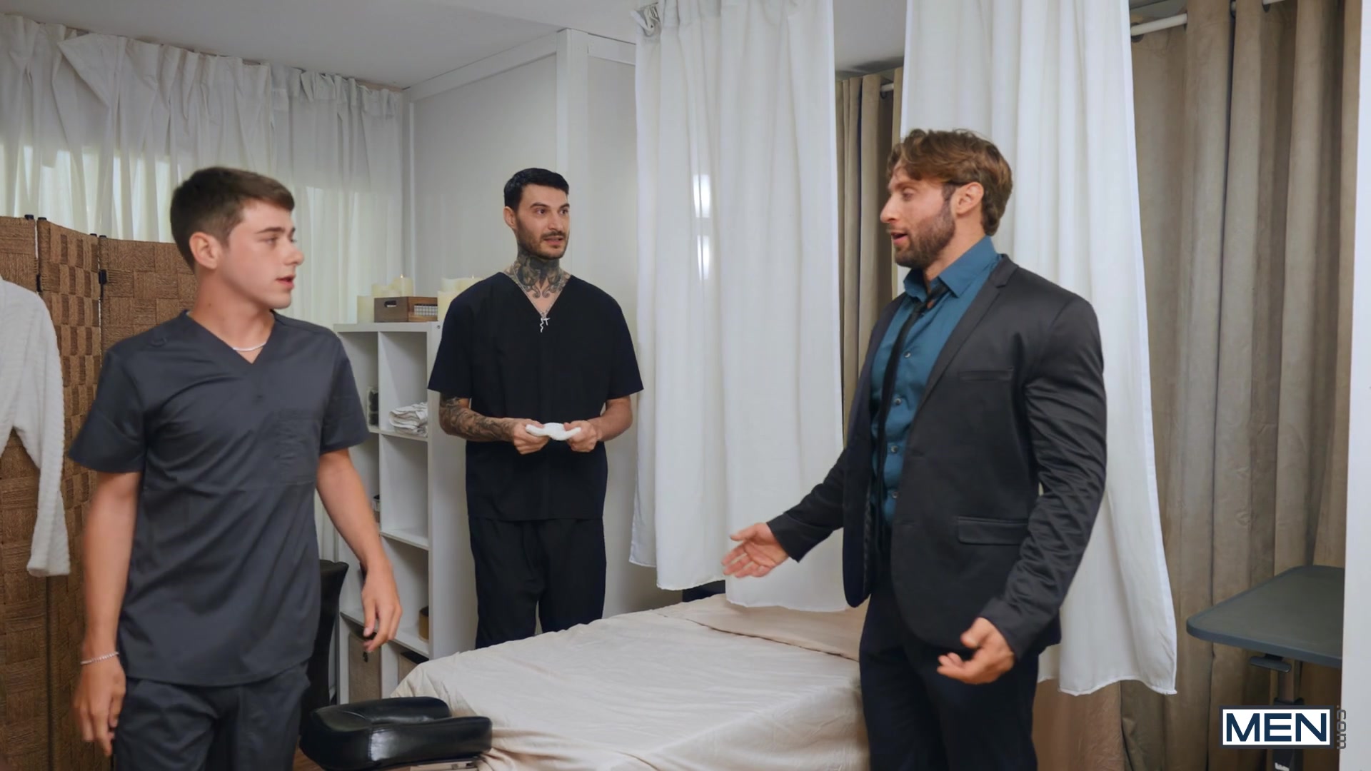 Cum Facial Scene Poster on men with Joey Mills, Dom King, Big Dick Fig