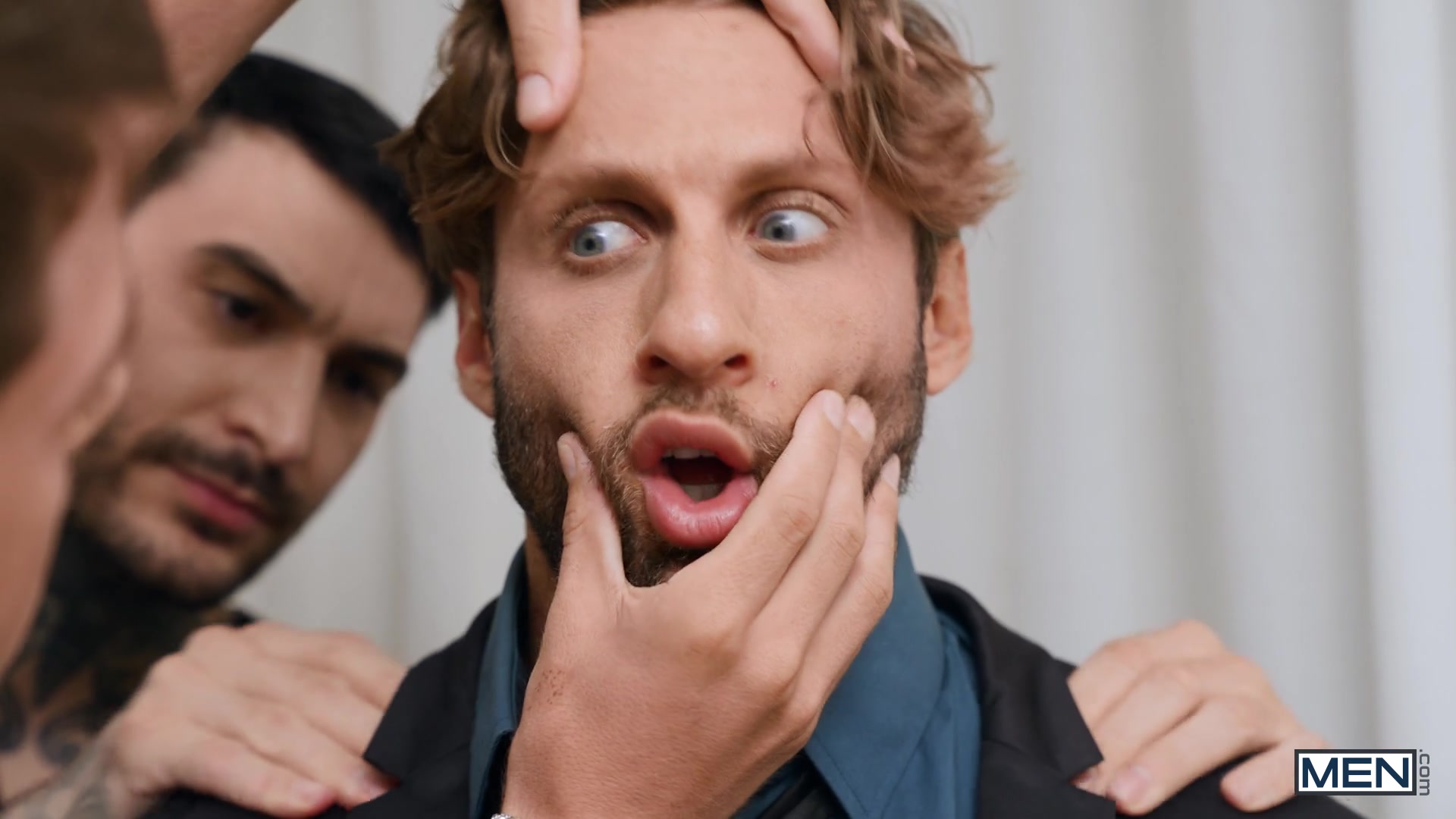 Cum Facial Scene Poster on men with Joey Mills, Dom King, Big Dick Fig