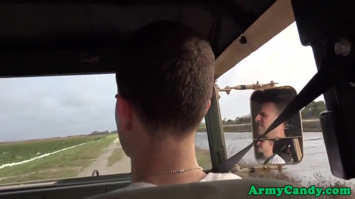 Army Hunks Hammering Outdoors At Sunset