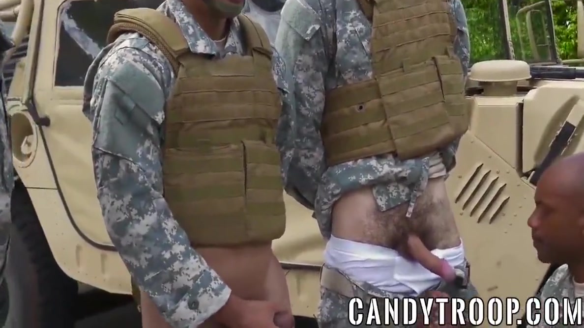 Army Studs Swap Blowjobs Before Outdoor Interracial