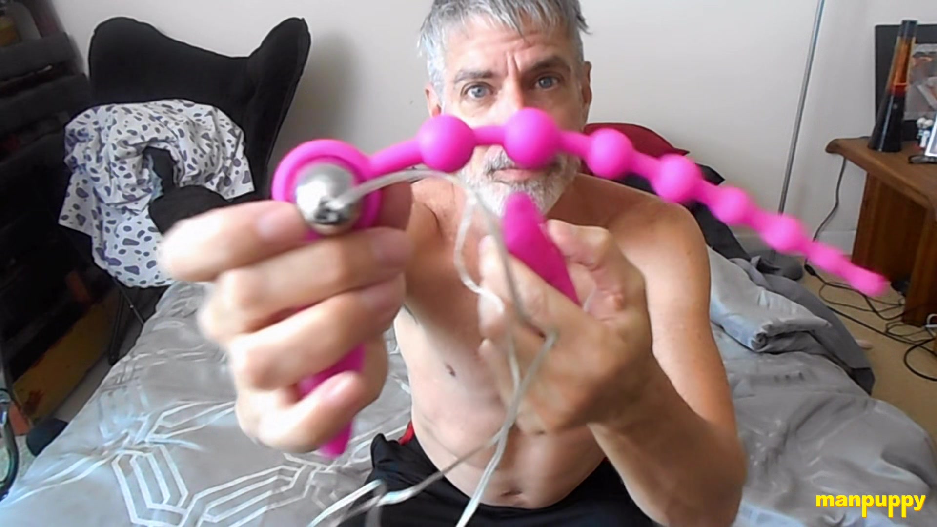 Kinky Step daddy Richard Lennox uses anal beads on his tight ass