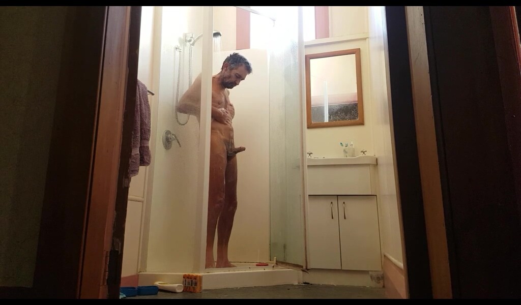 nudist Steves hot cock in shower
