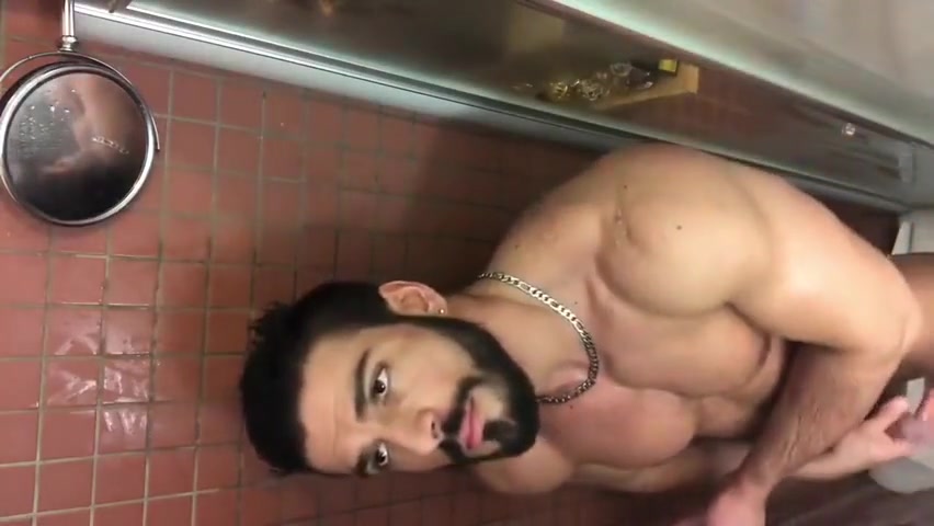 Muscle hunk solo showering