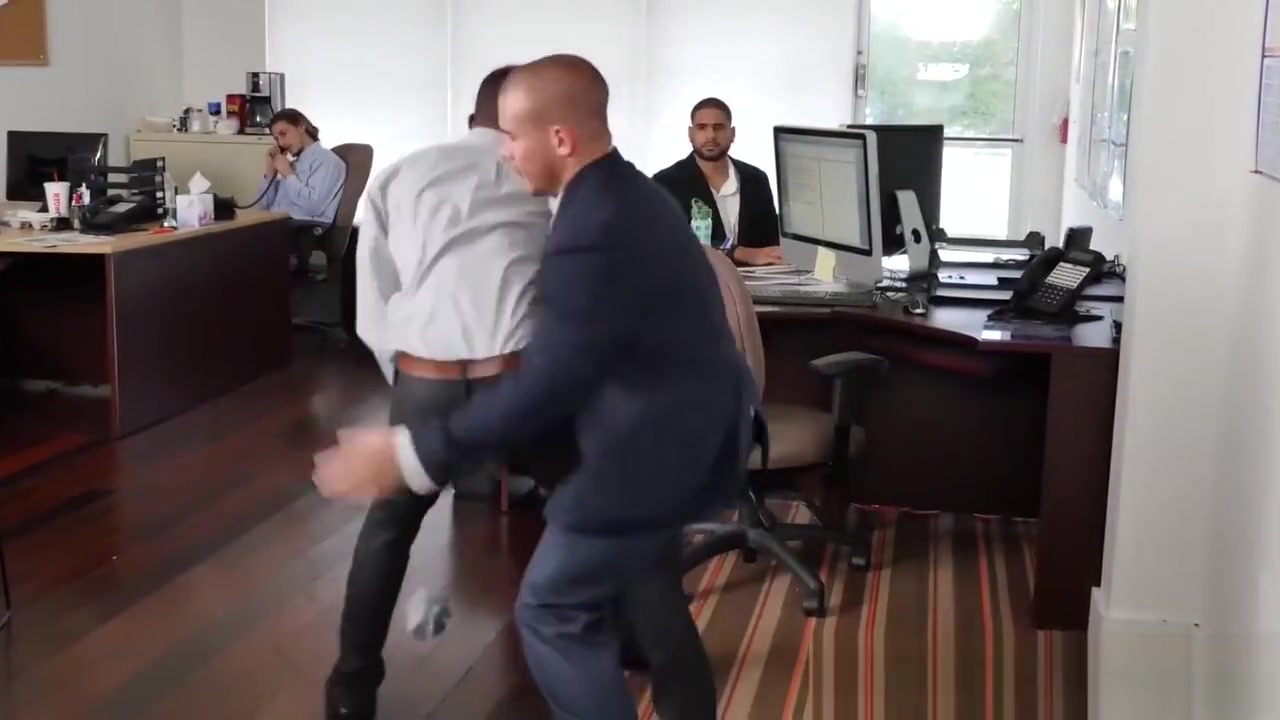 Sweet ebony stud spitroasted in hot office threeway
