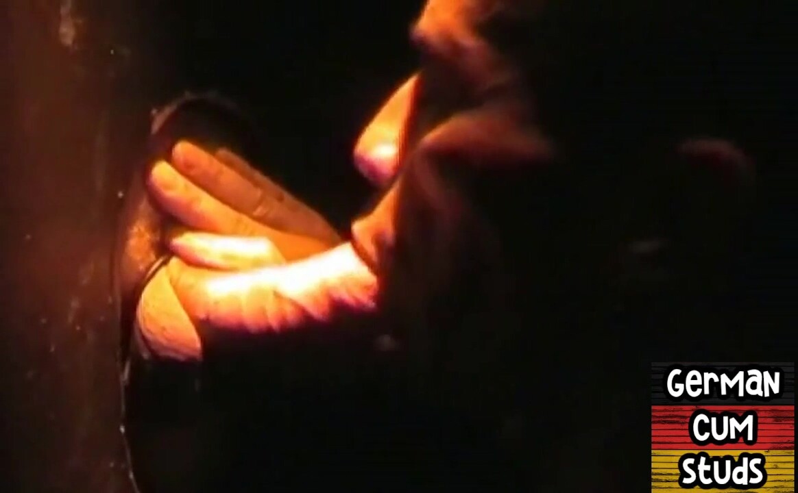 German gay sucks dick in gloryhole while jerking it