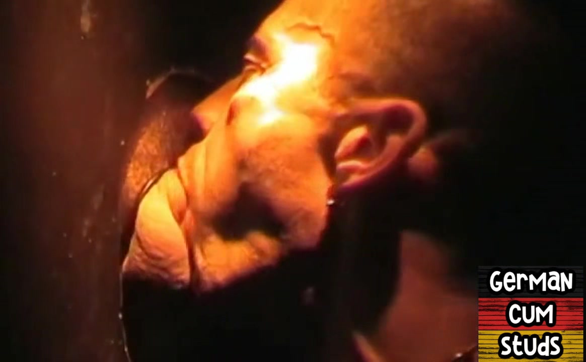 German gay sucks dick in gloryhole while jerking it