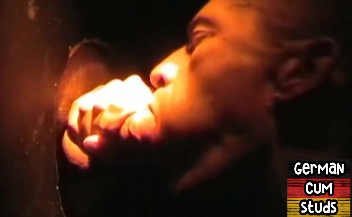 German gay sucks dick in gloryhole while jerking it