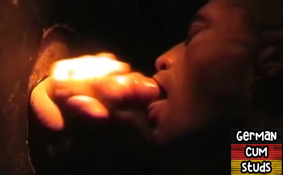 German gay sucks dick in gloryhole while jerking it