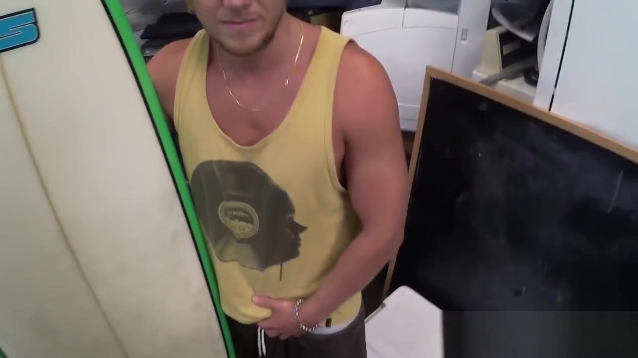 Handsome surfer photoshooting before spitroast in POV