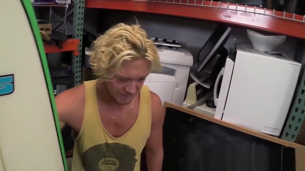 Handsome surfer photoshooting before spitroast in POV
