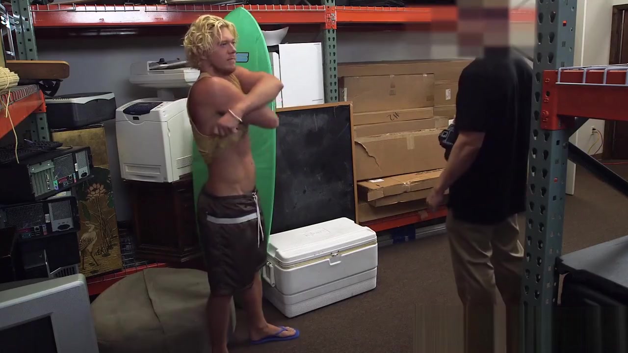 Handsome surfer photoshooting before spitroast in POV
