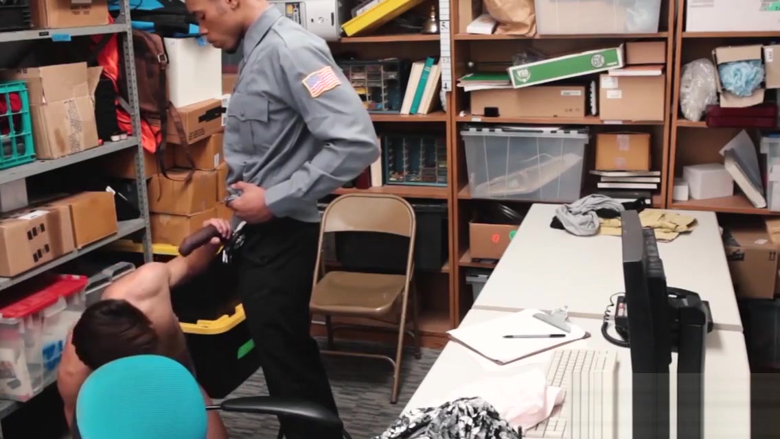 Young perpetrator bouncing on officers huge black cock