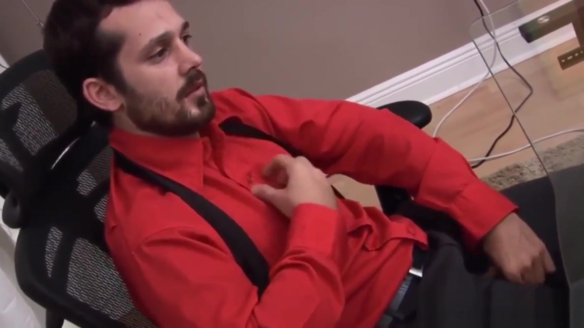 Gay jock wanking himself off in the office