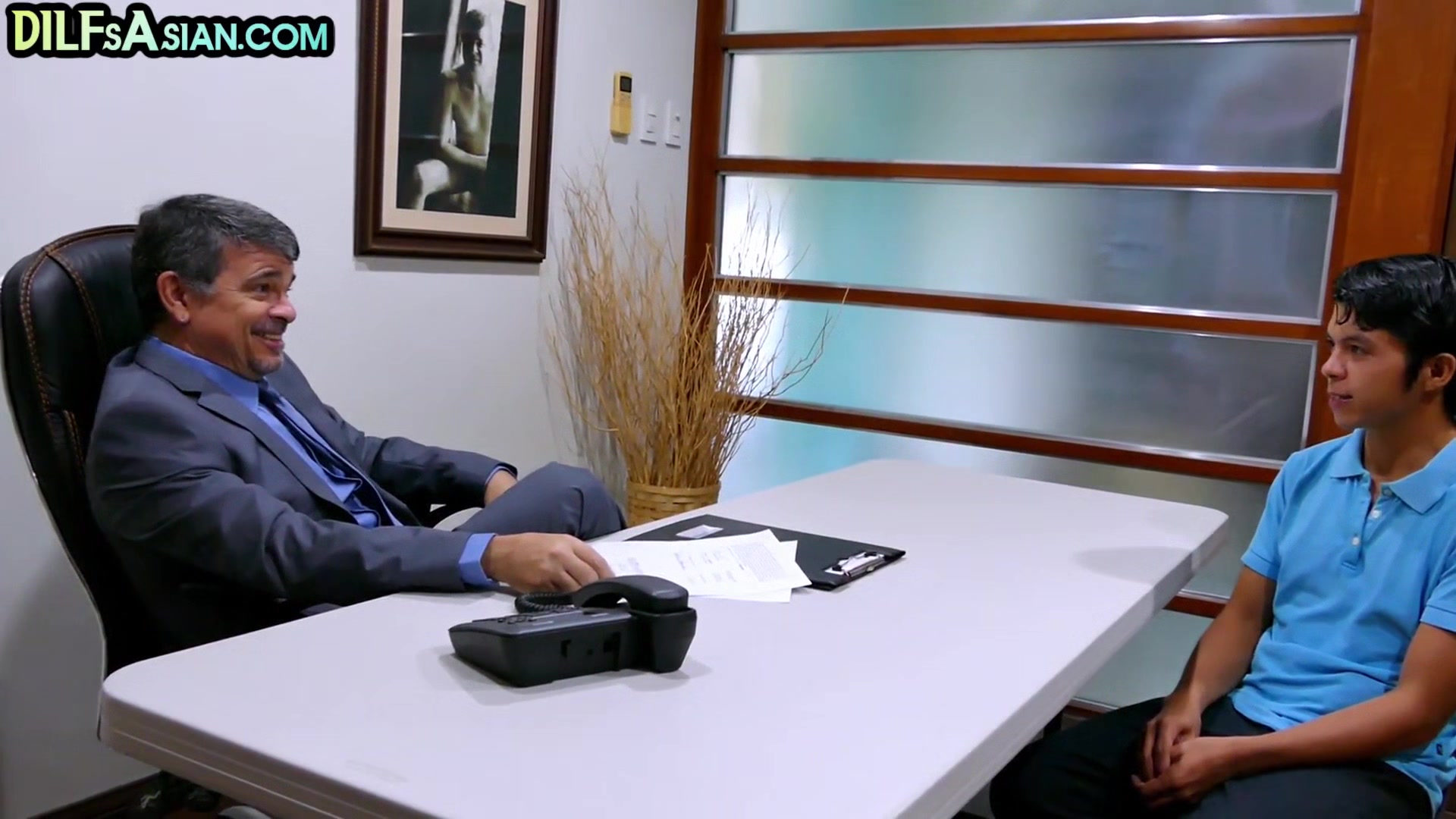 Nippon amateur twink barebacked by business DILF in office