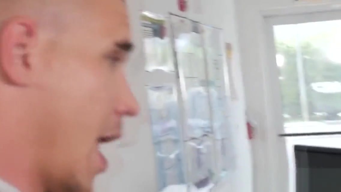 Black stud anally fucked in office threeway