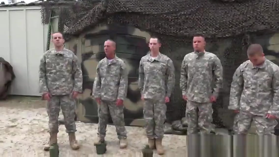 Good looking military guys went all pacifist firing loaded meatguns