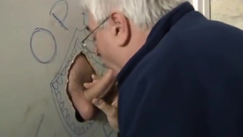 Sexy silver haired moustached Step dad sucks cum at the gloryhole