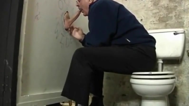 Sexy silver haired moustached Step dad sucks cum at the gloryhole