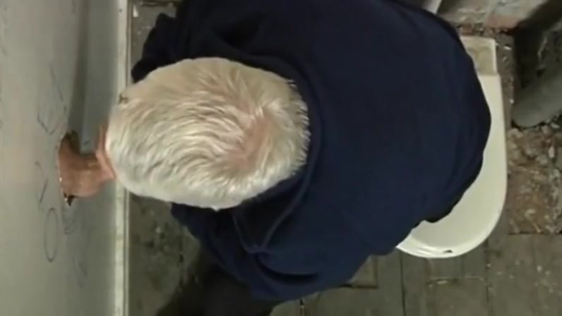 Sexy silver haired moustached Step dad sucks cum at the gloryhole