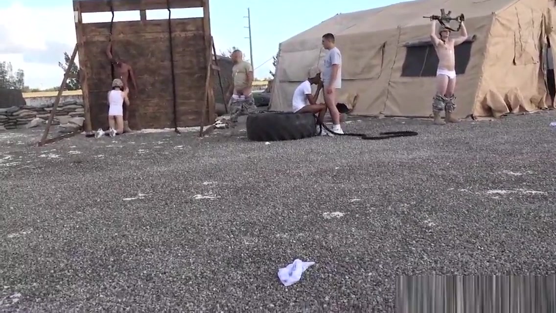 Army troop group fucking and sucking outdoor