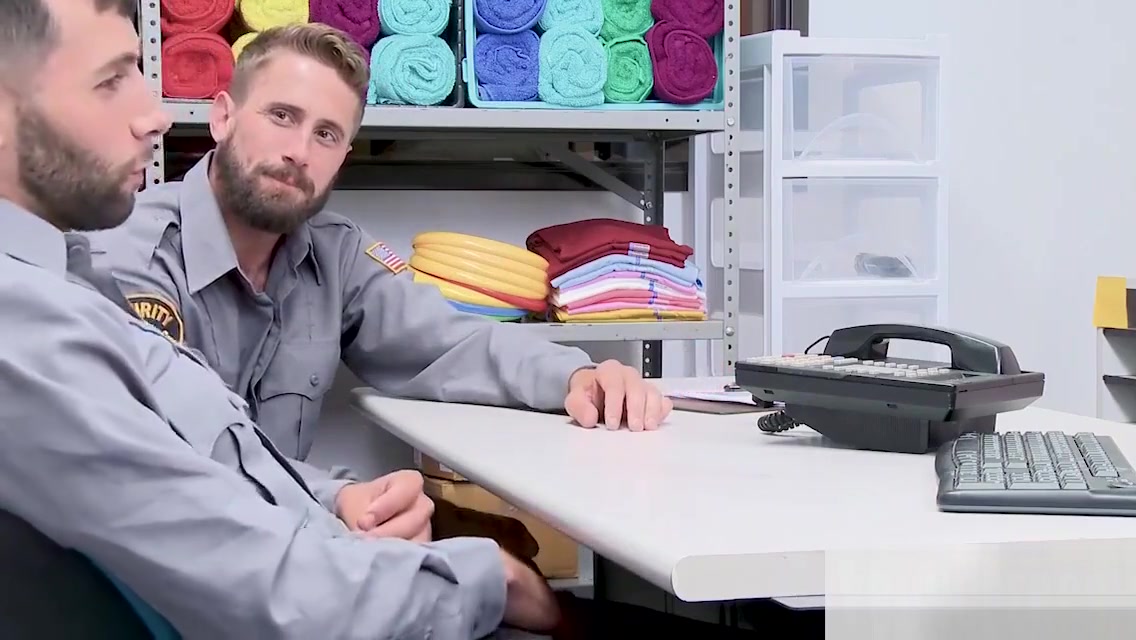 Gay lost prevention officers are bored on a night shift
